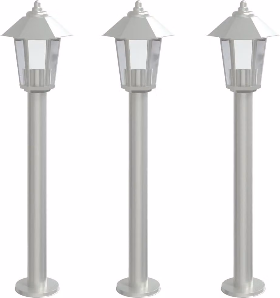 Lampade da Terra per Esterni 3 pz Argento 80 cm in Acciaio Inox