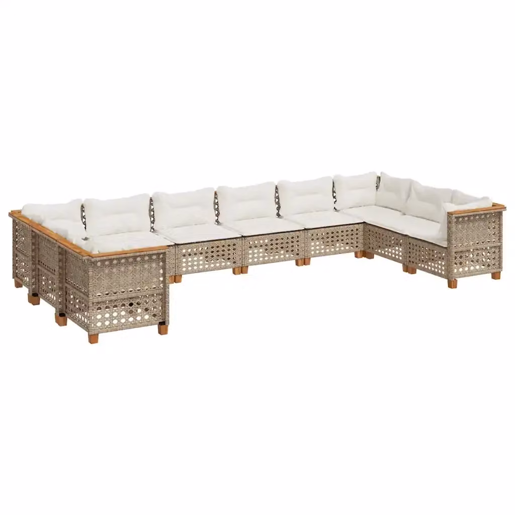 Set Divano da Giardino Moderno vidaXL in Polyrattan con Cuscini Beige e Bianco e Struttura in Legno di Acacia – 2