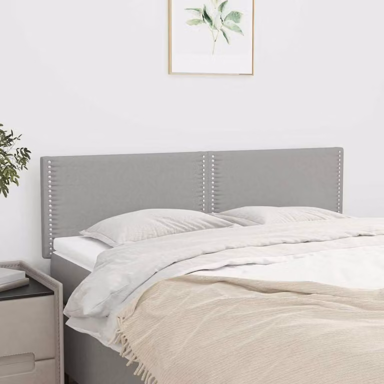 Testiera per letto vidaXL in tessuto grigio chiaro con struttura in legno L: 144 cm, P: 5 cm, H: 78-88 cm