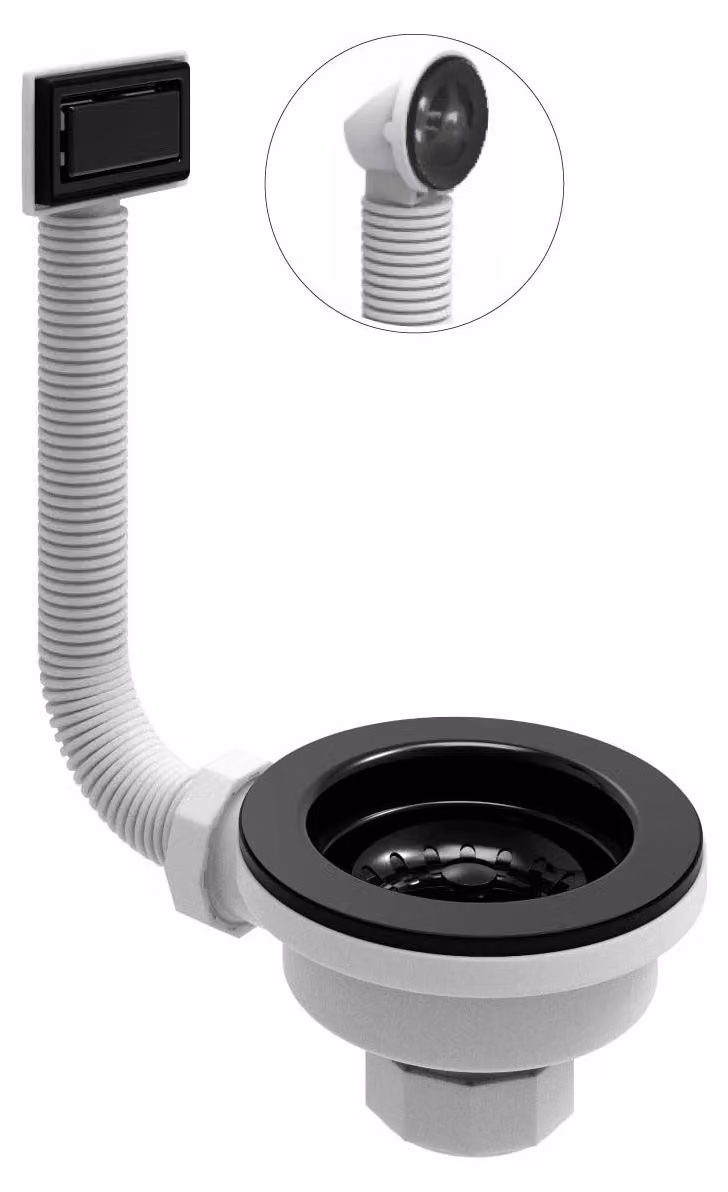 Valvola di scarico per lavello da cucina, colore nero opaco, diametro 115 mm, con troppofilo