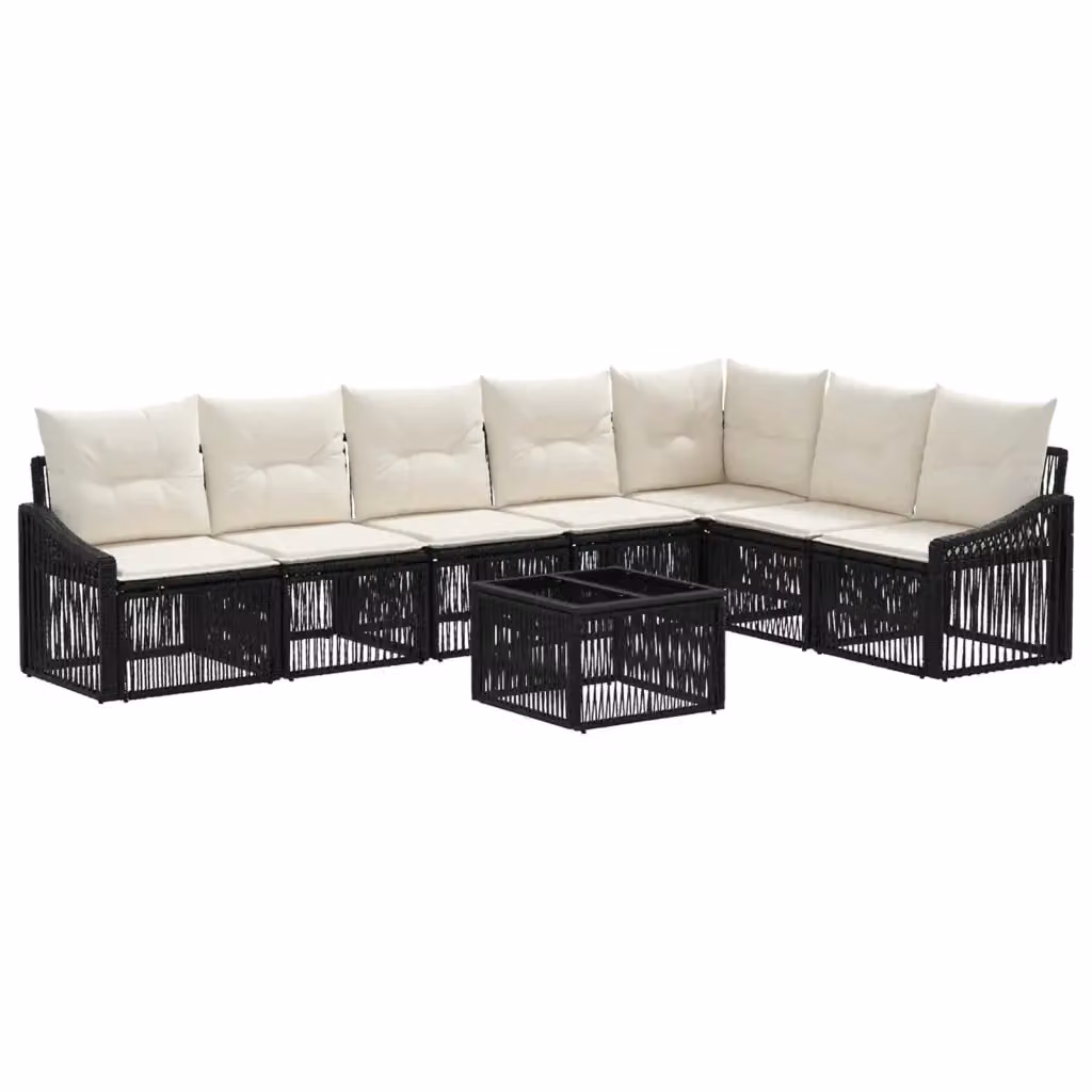 Set Divano da Giardino vidaXL 8 pz Nero con Tavolino e Cuscini in Polyrattan e Acciaio – 2
