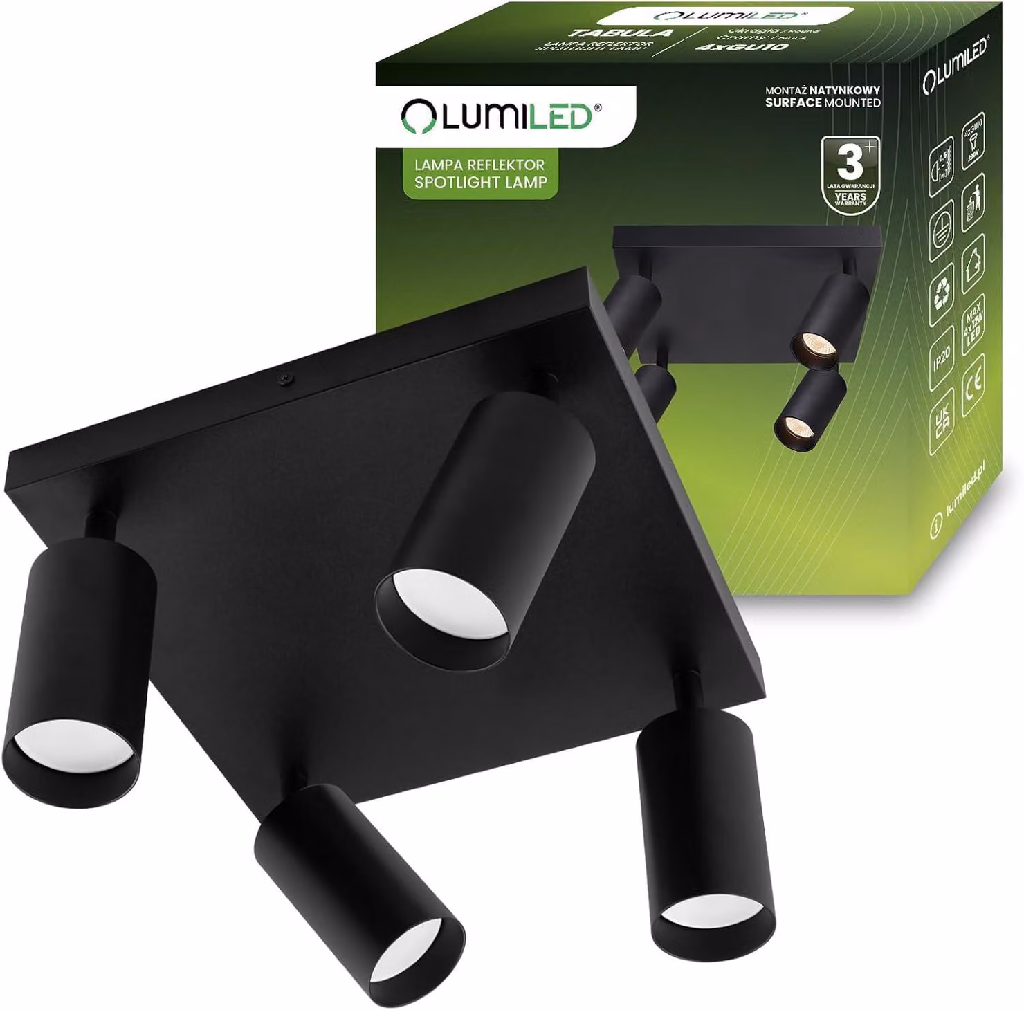 LUMILED plafoniera faretto da soffitto 4 luci 230V GU10 plafoniera orientabile faretto da soffitto spot da soffitto faretto angolare nero alluminio