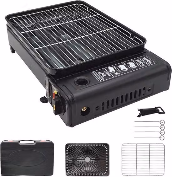 Grill BBQ da Cucina per Campeggio - Grill a Gas con Griglia e Padella per Viaggi in Campeggio