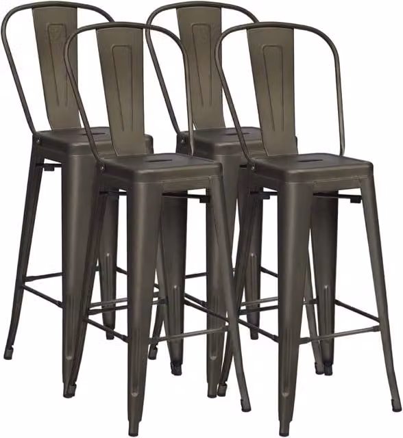 Set di 4 sedie da bar Costway in metallo impilabili con schienale rimovibile, ideali per interno ed esterno, Grigio Antracite