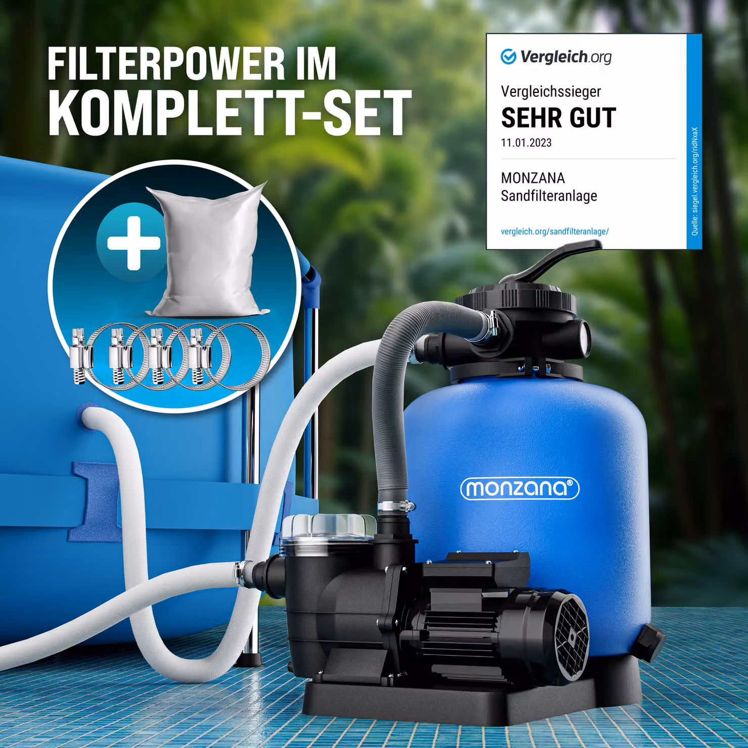 Sistema di filtraggio a sabbia Monzana con portata 13200 L/h in blu e nero – 2