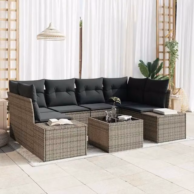 Set Divano da Giardino 8 pz Grigio polyrattan 3355628