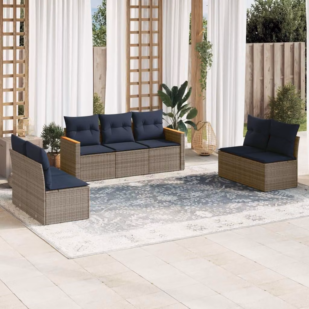 Maison Exclusive - Set divano da giardino 7 pezzi con cuscini, grigio, polyrattan