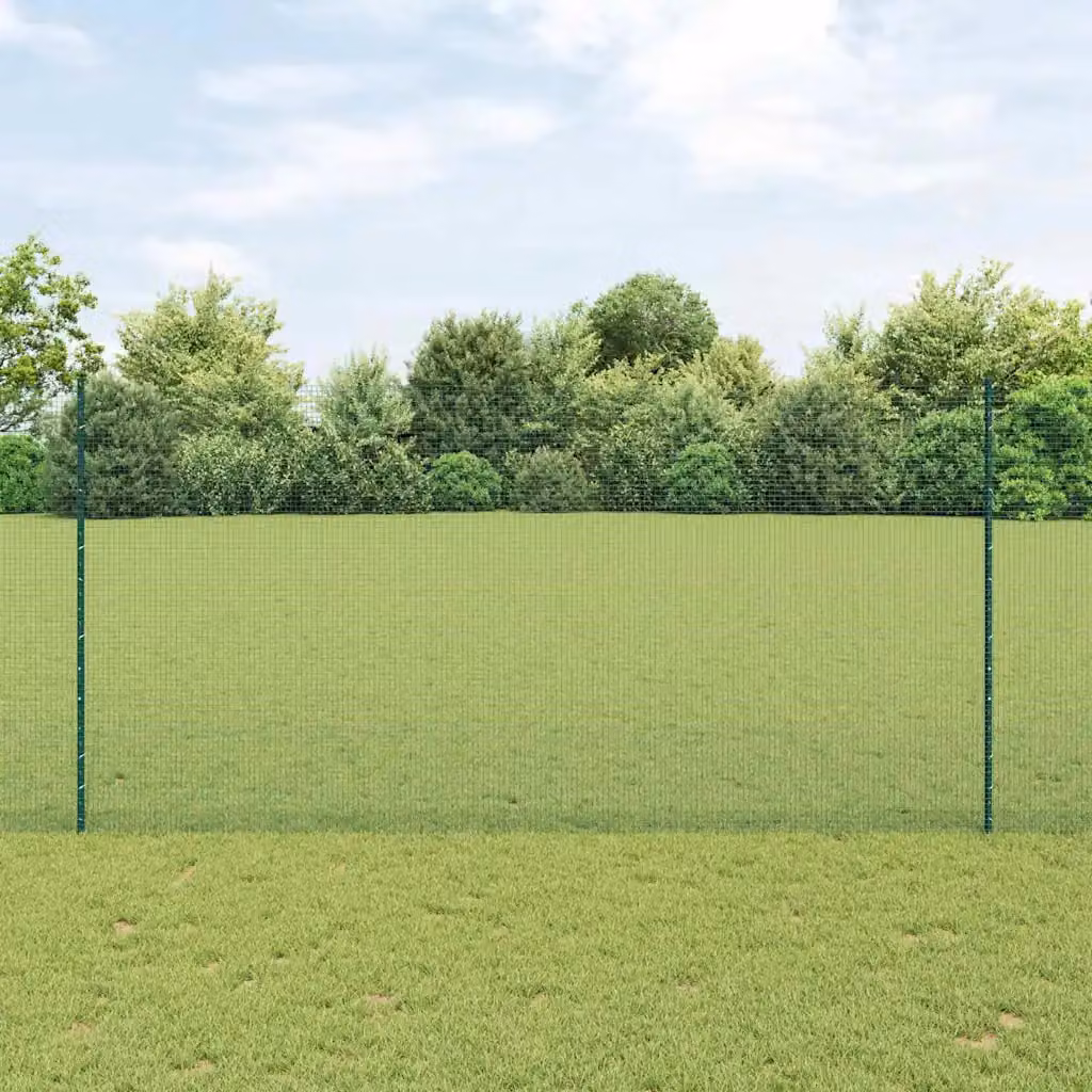 Recinzione in rete saldata con pali vidaXL, colore verde, in acciaio rivestito in PVC, L: 25 m, H: 1,6 m