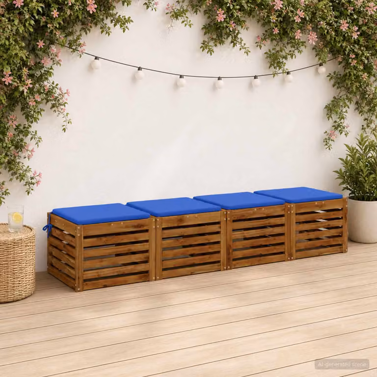 Set di 4 cuscini per sedia quadrati vidaXL in poliestere blu con rivestimento lavabile e resistente ai raggi UV