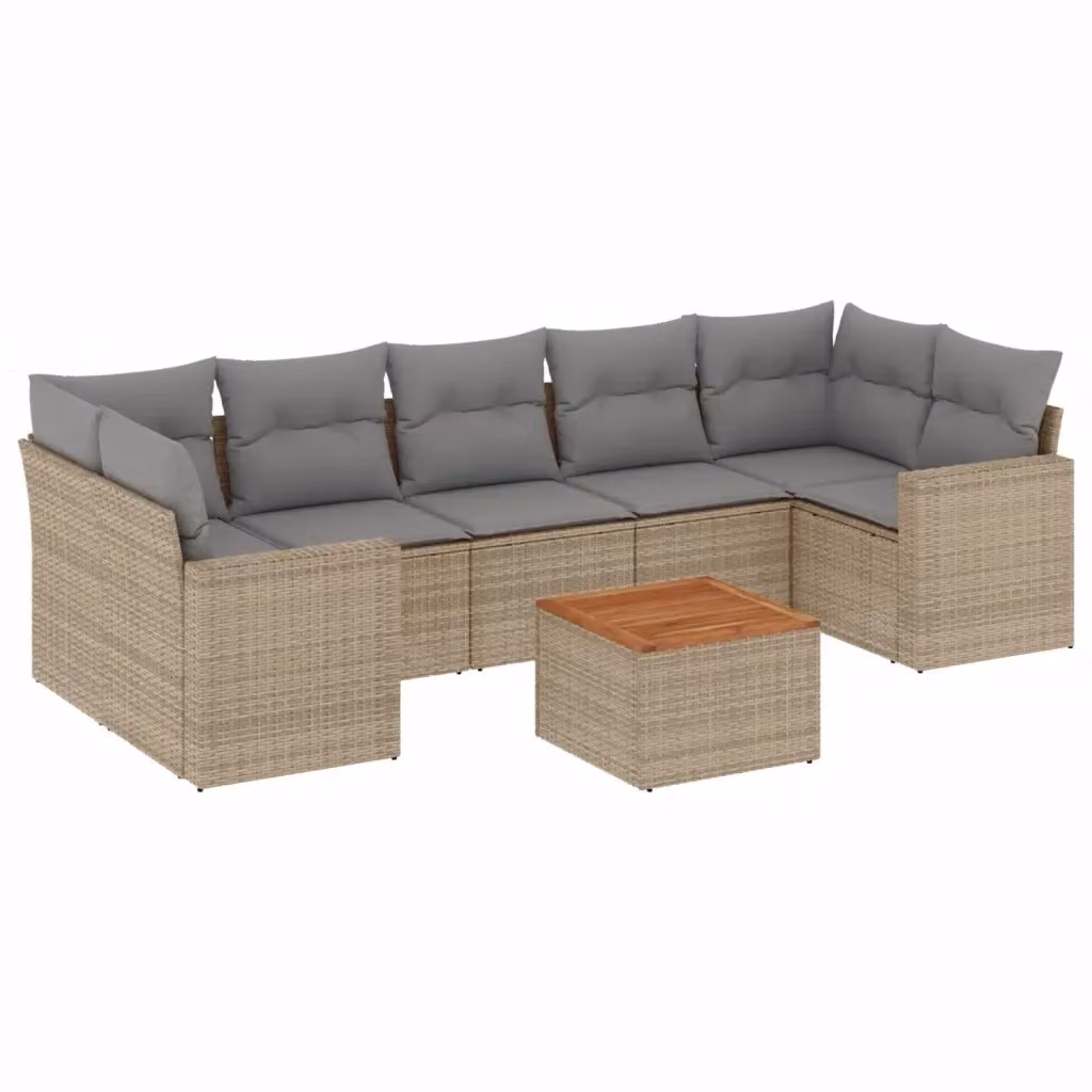 vidaXL Set Divano da Giardino 8 pz a Forma di L con Cuscini Beige e Grigio in Polyrattan e Legno di Acacia – 2