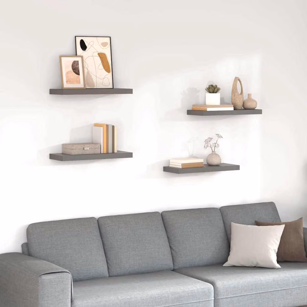 Set di 4 Scaffali a Parete vidaXL in MDF Grigio Lucido L: 60 cm, P: 23,5 cm, H: 3,8 cm