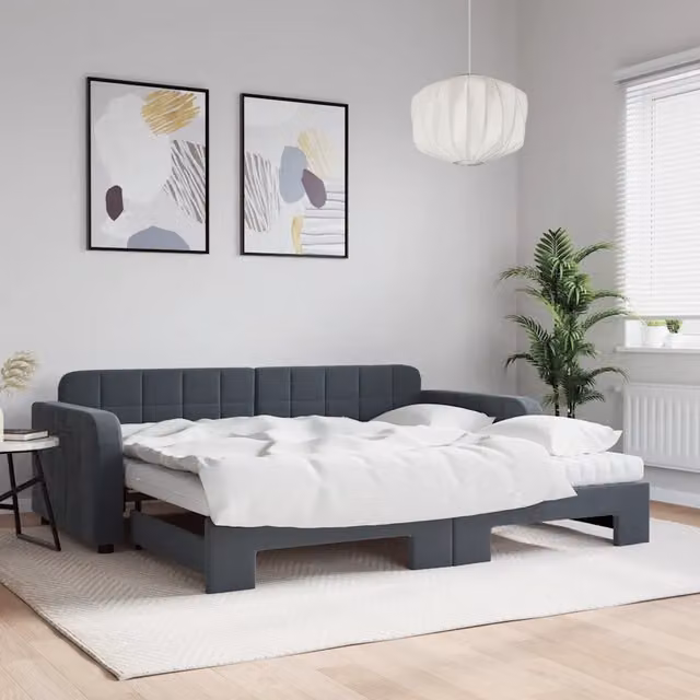 Divano Letto Estraibile vidaXL in Velluto Grigio con Cassetto per Soggiorno e Camera da Letto L/P/H: 213 x 71 x 90 cm – 1
