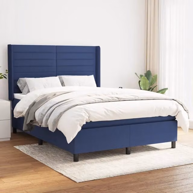 Letto Ibrido vidaXL con Giroletto a Molle e Materasso Blu e Bianco L/P: 140 x 200 cm