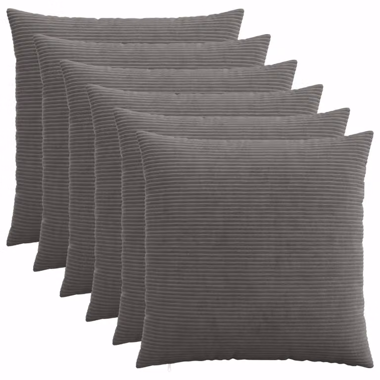Set di 6 federe vidaXL HEERLEN in velluto a coste, Grigio Scuro, 70 x 70 cm