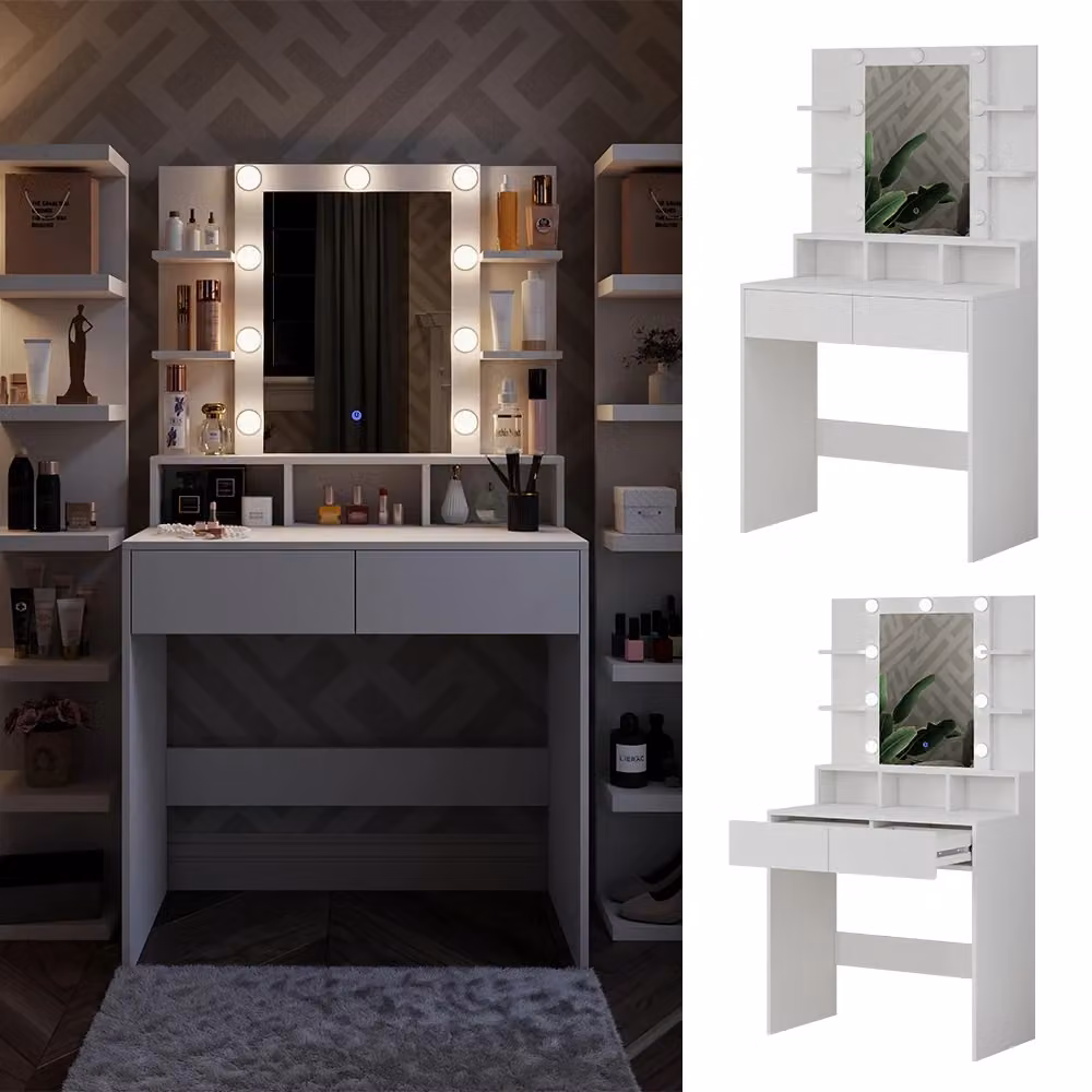 Tavolo da toeletta Vicco Taylor Bianco con illuminazione a LED L: 80 cm, P: 40 cm, H: 76,7 cm – 2