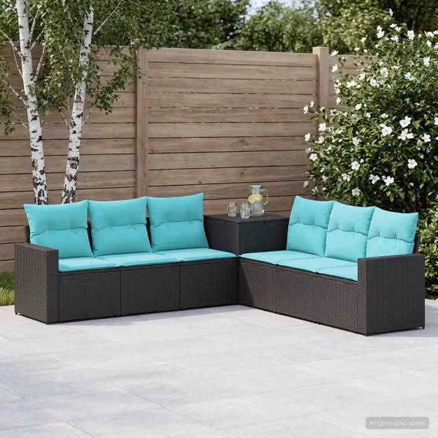 Set di divani 7 pz Nero e Blu 55 x 55 x 69 cm 3448776