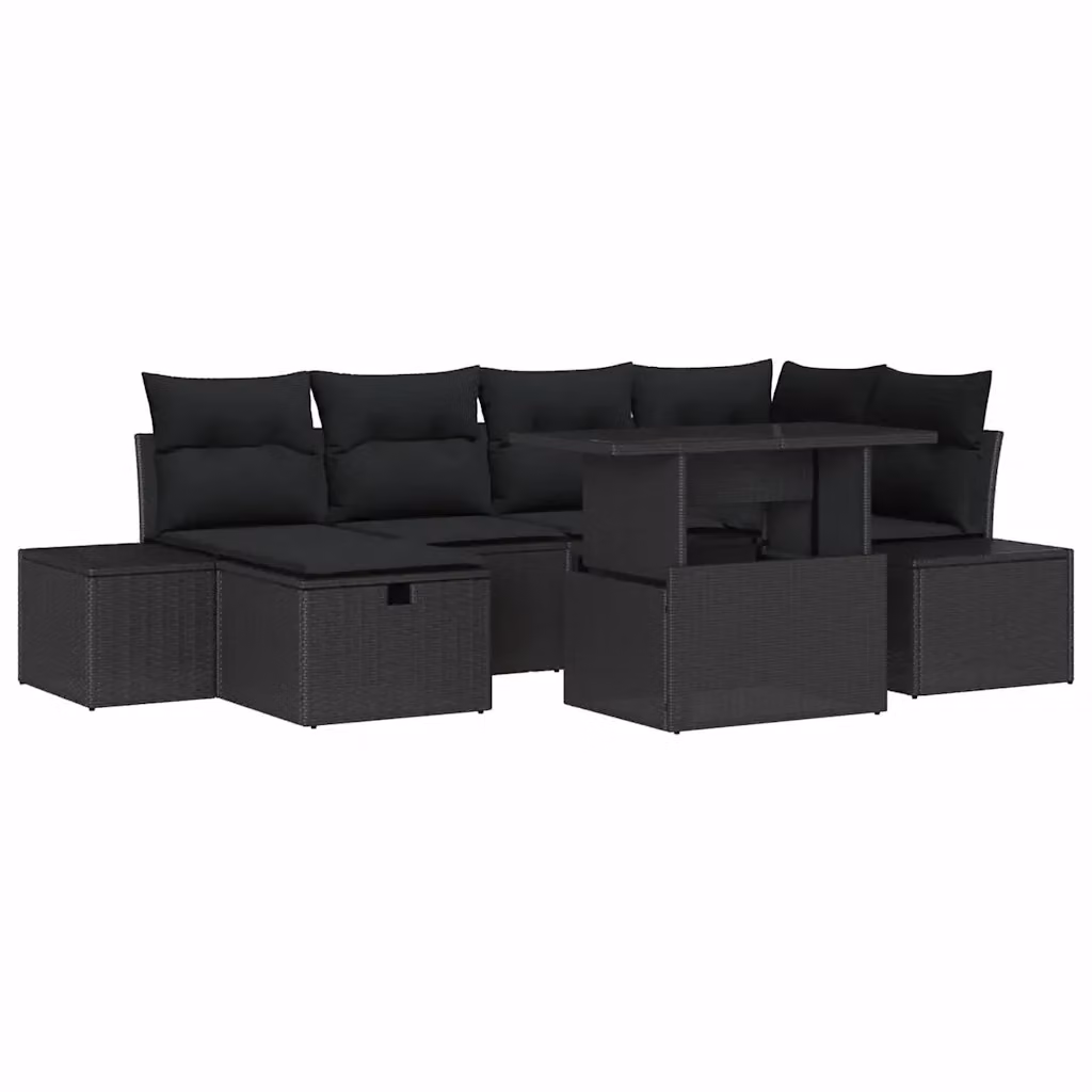 Set Divano da Giardino Moderno vidaXL in Polyrattan Nero con Cuscini e Tavolino da 7 Pezzi – 2