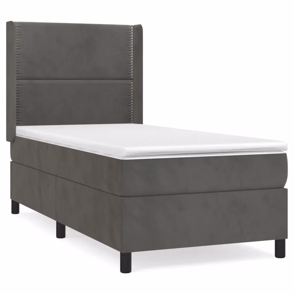 vidaXL Letto Ibrido con Materasso e Giroletto in Velluto Grigio, Struttura in Legno di Larice e Metallo, L/P/H: 103 x 200 x 128 cm – 2