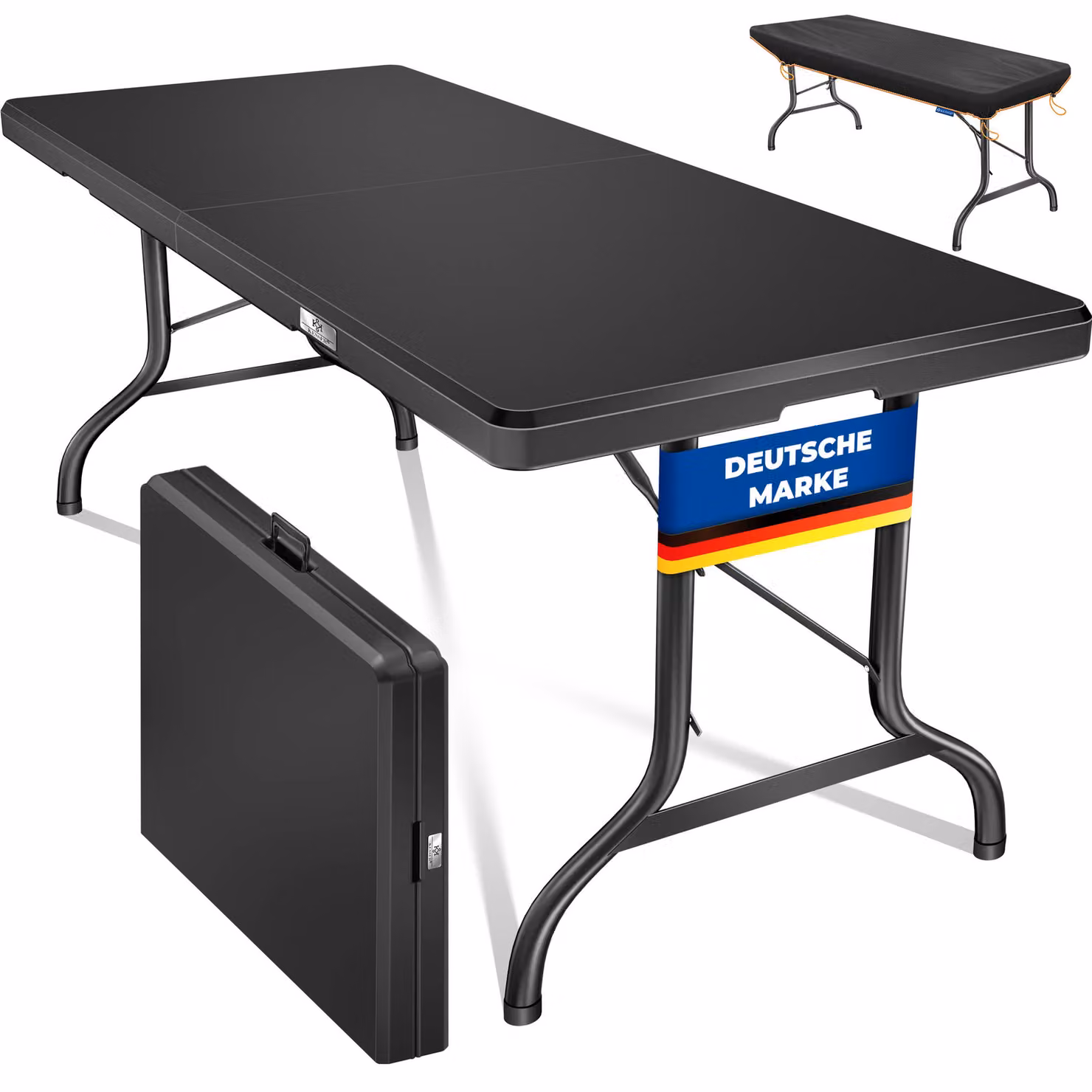Tavolo buffet pieghevole KESSER® in plastica, dimensioni 183x76 cm, per 8 persone, completo di maniglia per il trasporto e copertura