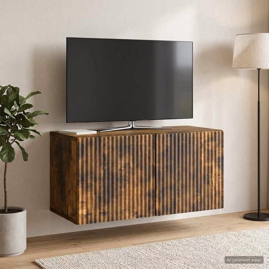 Mobile Porta TV da Muro vidaXL in Rovere Fumo, L: 59,5 cm, P: 31 cm, H: 30 cm