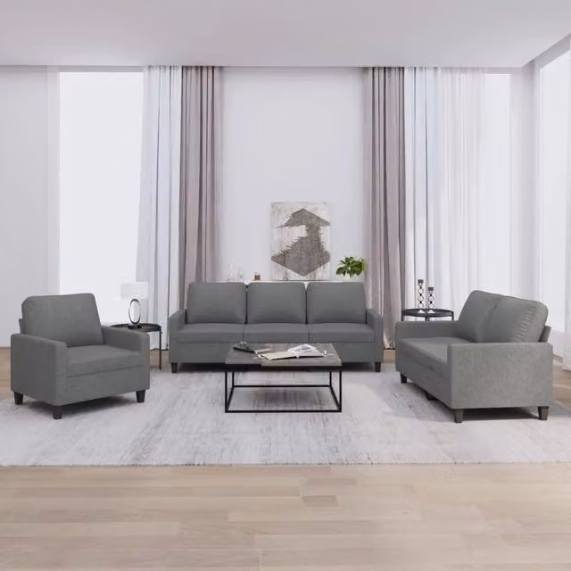 Set di Divani 3 pz con Cuscini Grigio Scuro in Tessuto 3201429