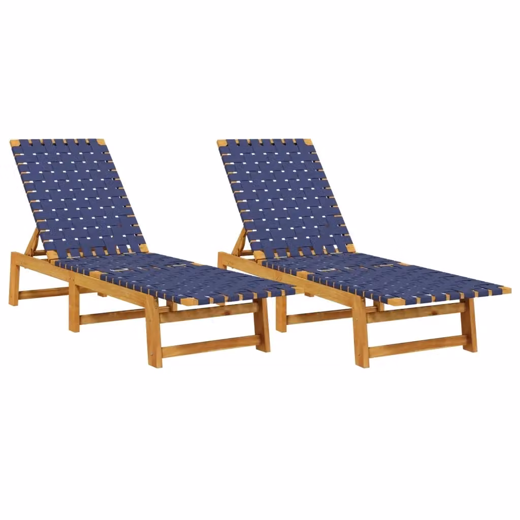 Set di 2 lettini prendisole vidaXL in legno di acacia oliato con tessuto blu e poggiatesta regolabile – 2