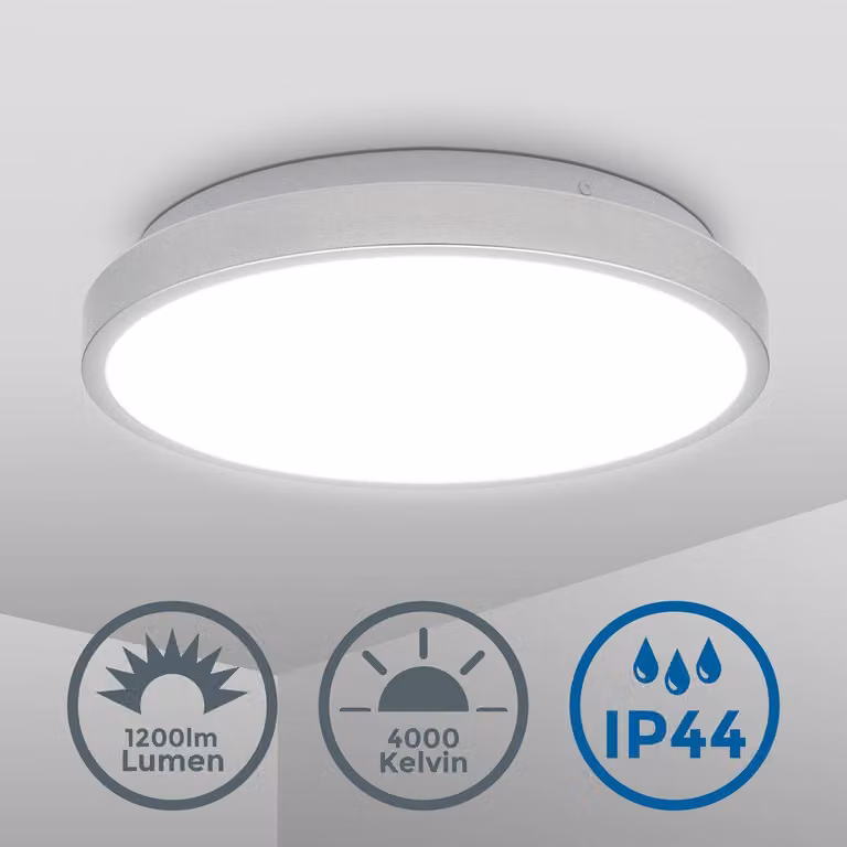 B.K.Licht 12W Plafoniera LED per bagno, Ø29 cm, luce bianca neutra 4000K, resistente agli schizzi d?acqua IP44, lampada da soffitto con bordo argento