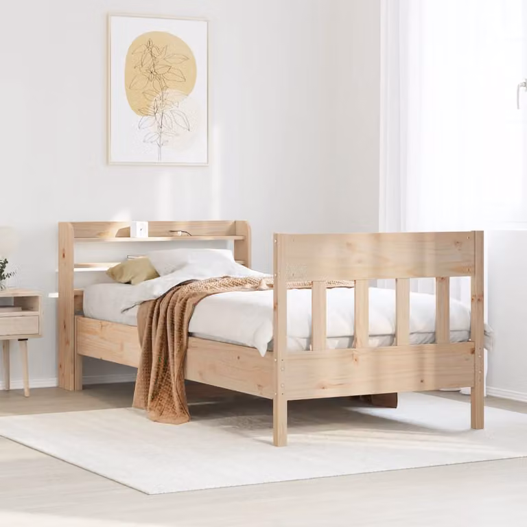 vidaXL Letto in Legno di Pino Massello Marrone con Ripiani Laterali 90x190 cm