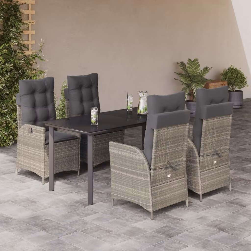 Maison Exclusive - Set Pranzo da Giardino 5pz con Cuscini Grigio Chiaro Polyrattan