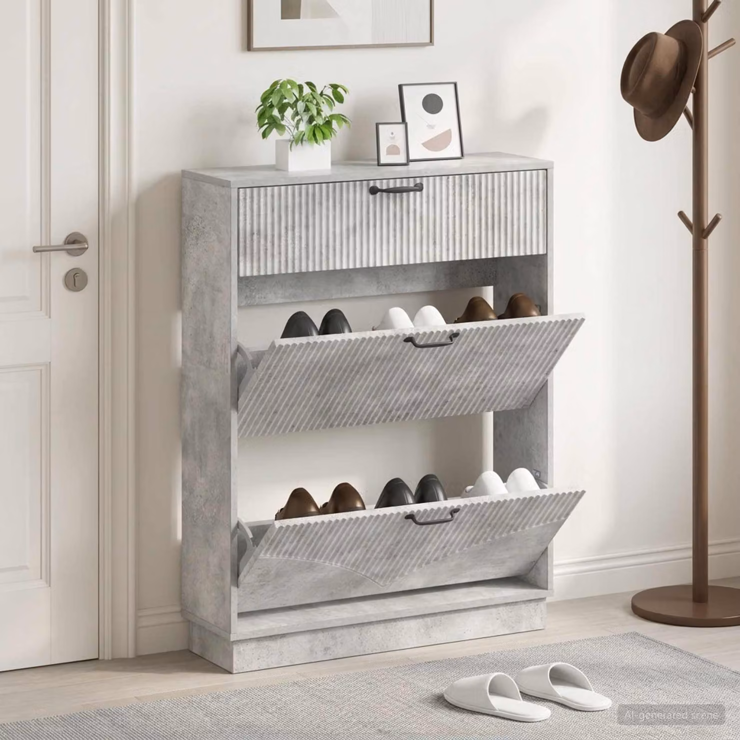 Mobile porta scarpe vidaXL HOORN moderno in metallo e MDF grigio e nero L: 78 cm, P: 24 cm, H: 100 cm