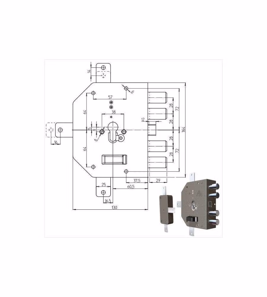 Serratura Sicura Quintuplice Sx Cilindro  2350Pe Cr