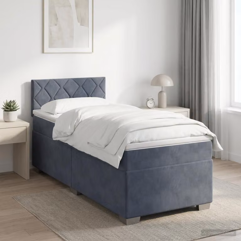 Maison Exclusive - Letto boxspring con materasso grigio scuro 90 x 200 cm in velluto