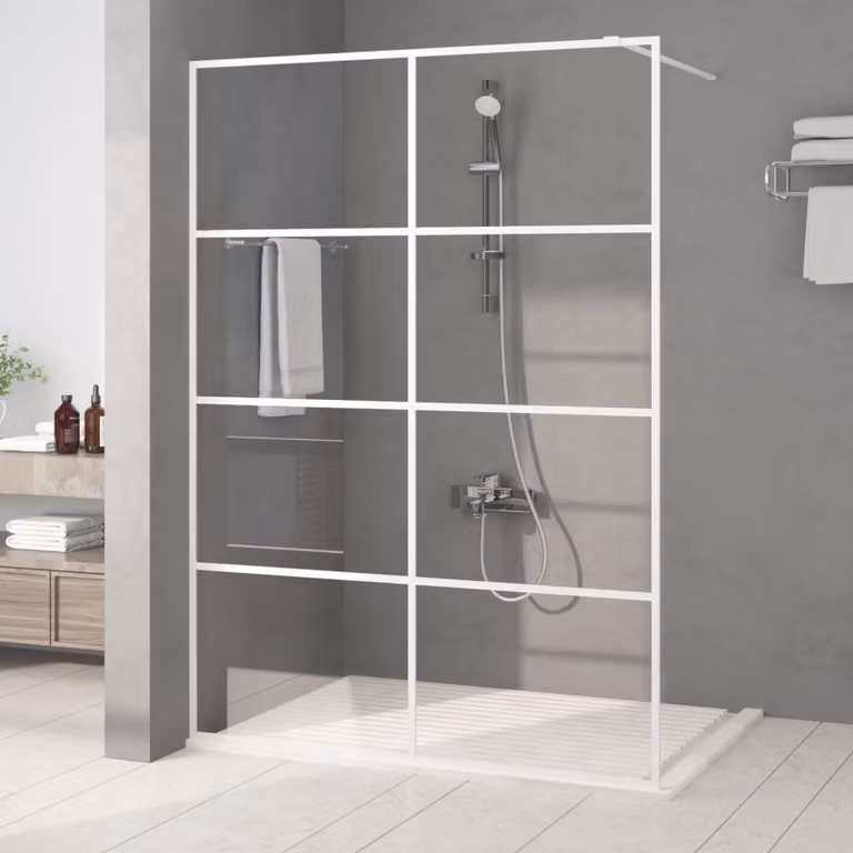 Parete Doccia Walk in vidaXL Bianca con Vetro Trasparente ESG L: 140 cm, H: 195 cm