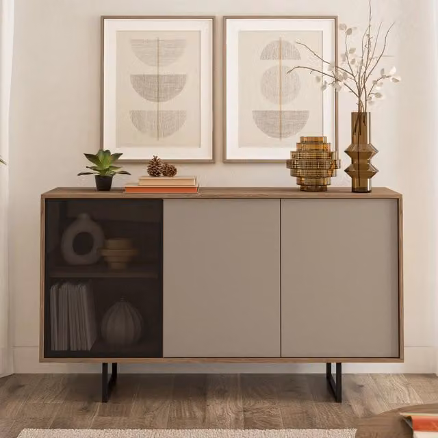 Madia Capena DMORA con cassetti, colore marrone e beige, L: 184 cm, P: 40 cm, H: 87 cm