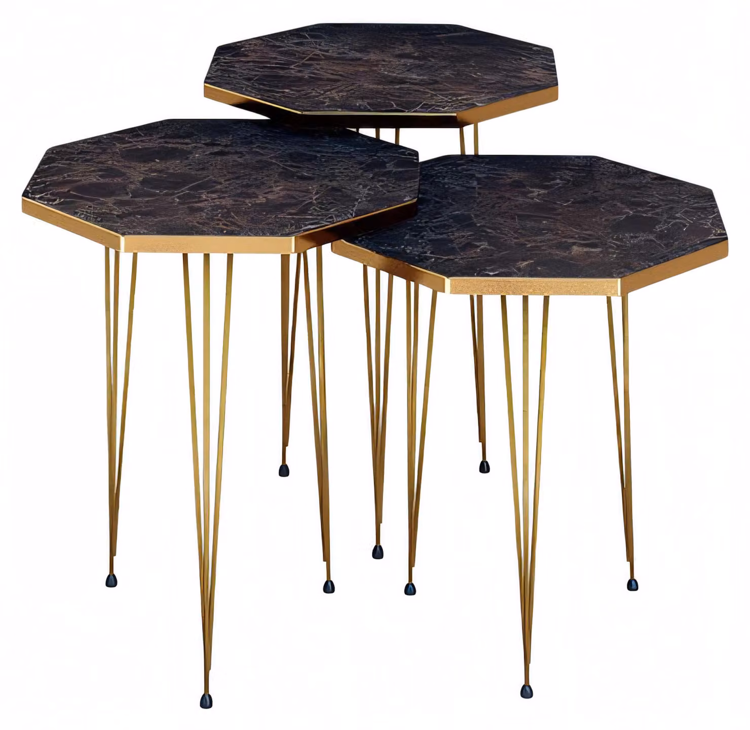 Elegantes braunes Couchtisch-Set aus Holz und Edelstahl
