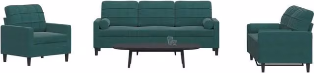 vidaXL Set di Divani 3 Pezzi Moderno in Velluto Verde con Cuscini e Struttura in Metallo