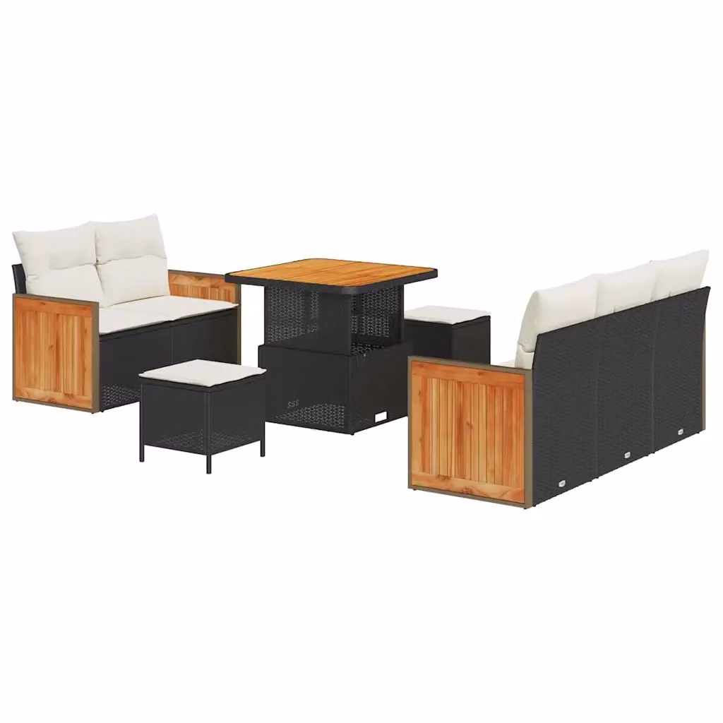 Set Divano da Giardino a L vidaXL 10 Pezzi con Tavolino e Pouf Nero e Beige – 2