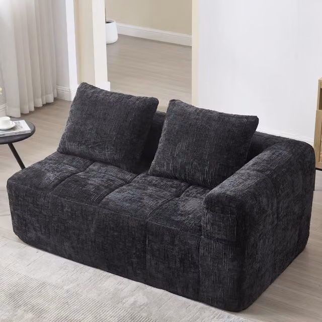 Divano 2 Posti con Cuscini e Tasche Laterali ¨C MINIMAL ¨C Nero, Morbido