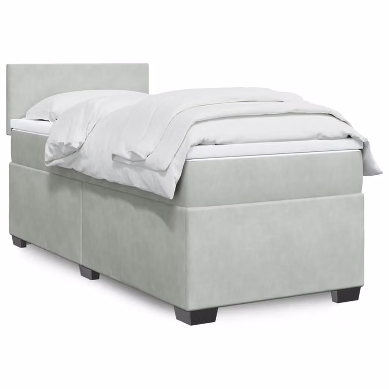 vidaXL Giroletto a Molle con Materasso Ibrido in Velluto Grigio Chiaro e Bianco L/P/H: 200 x 90 x 100,5 cm