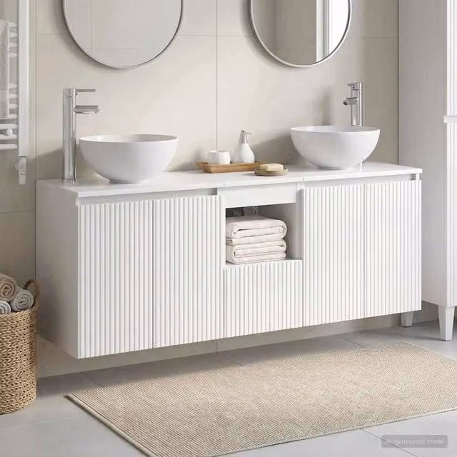 Set di Armadi da Bagno 3 pz Bianco Lucido 129 x 41 x 80 cm 3405631