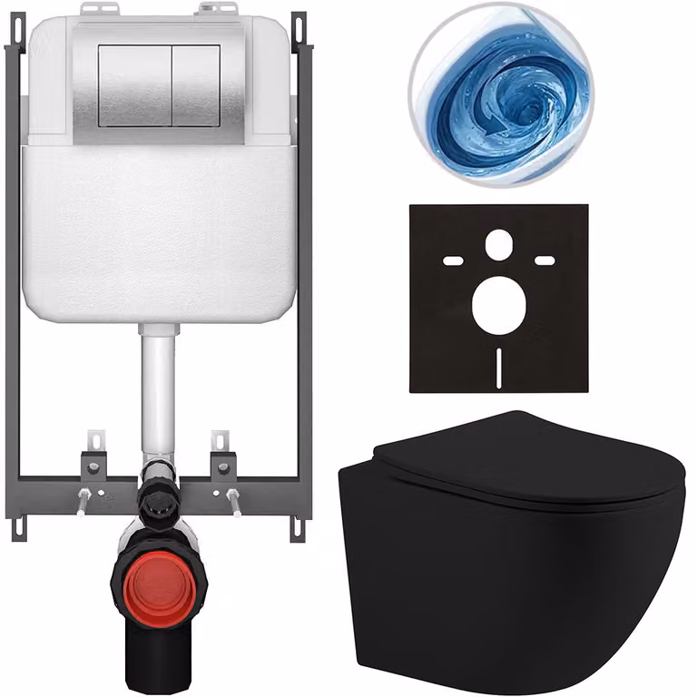 CERANO - Set WC da incasso Cesso - nero opaco - pulsante Prime/Maxio, argento - da incasso - 49x36 cm