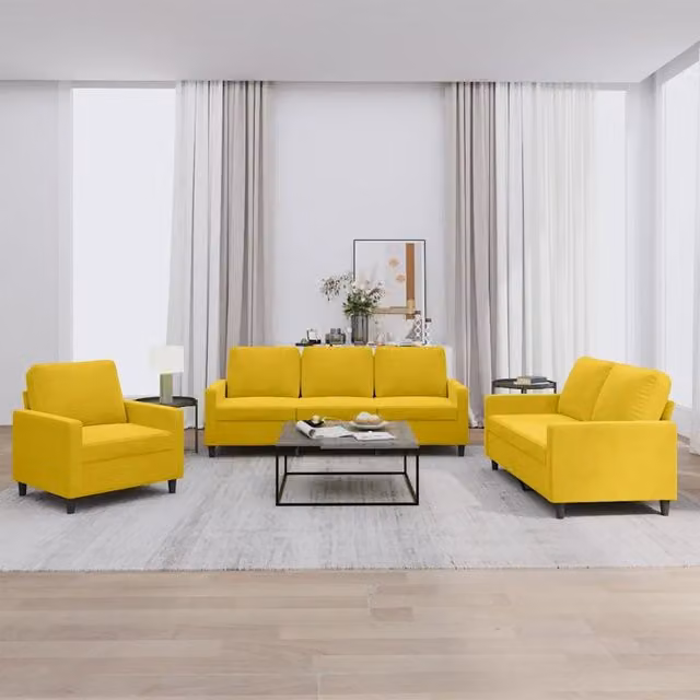 Set di Divani 3 pz con Cuscini giallo in Velluto 3201482