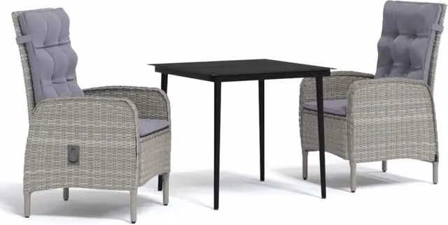 Set da Pranzo da Giardino 3 pz | Set Salotto da Giardino con Cuscini Grigio e Nero