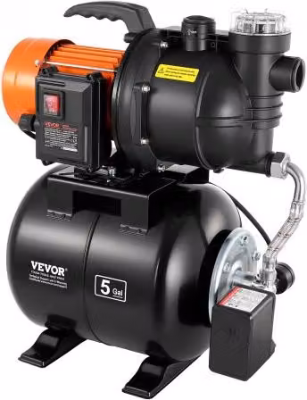 VEVOR Pompa per Pozzi Poco Profondi da 1100 W con Serbatoio a Pressione 5300 LPH e Prevalenza Massima 51 m, Sistema di Aumento Pressione d'Acqua per Irrigazione con Filtro e Valvola di Ritegno, Colore Nero
