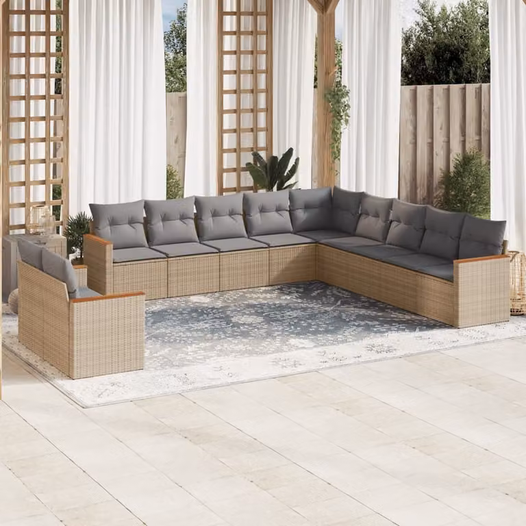 Maison Exclusive - Set Divani da Giardino 11 pz con Cuscini Beige in Polyrattan