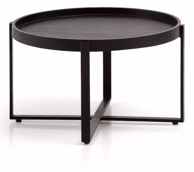 Tavolino 60x60x35 cm in legno massiccio di mango / metallo nero Tavolo da divano rotondo | Wohnling