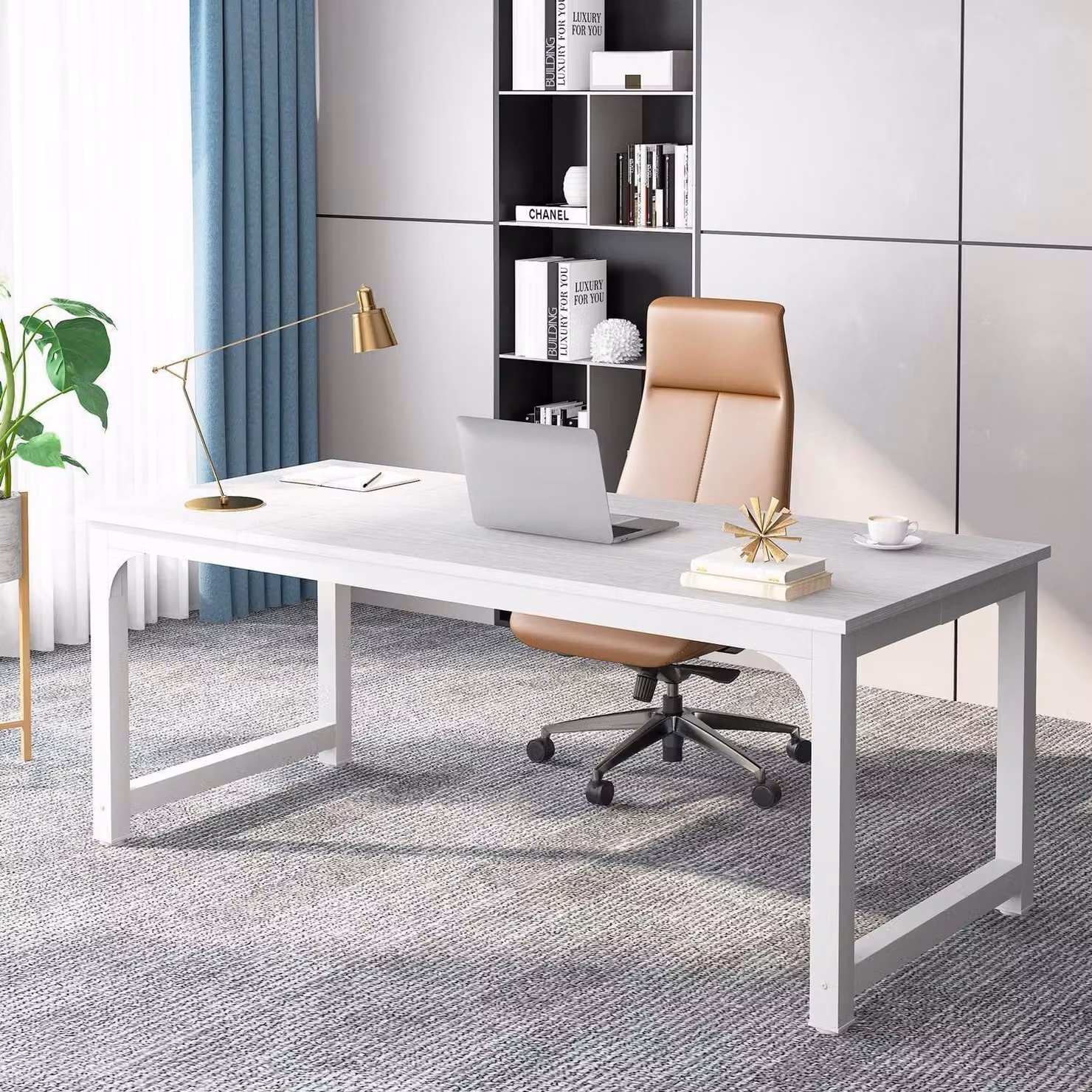 Scrivania, tavolo per computer, scrivania da ufficio, tavolo da lavoro, dimensioni 180 x 80 x 75 cm, colore bianco
