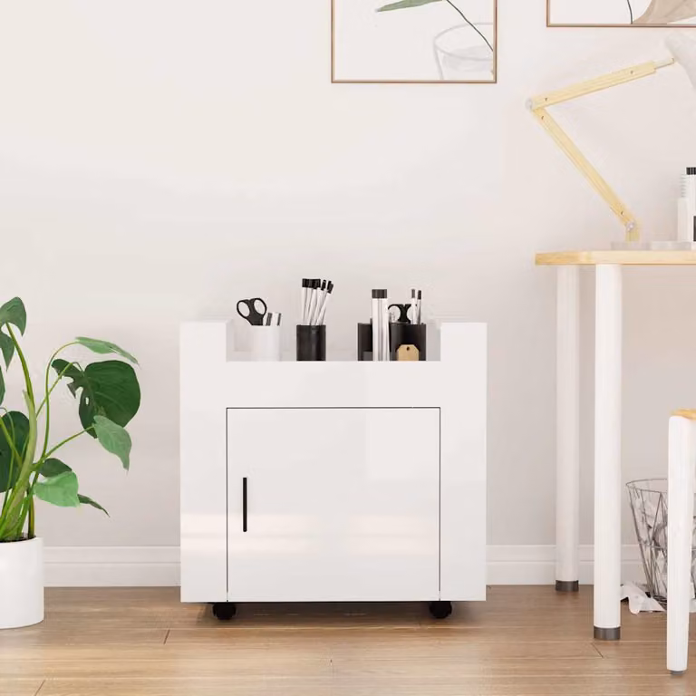 Carrello da scrivania vidaXL in legno multistrato bianco lucido L 60 cm x P 45 cm x H 60 cm
