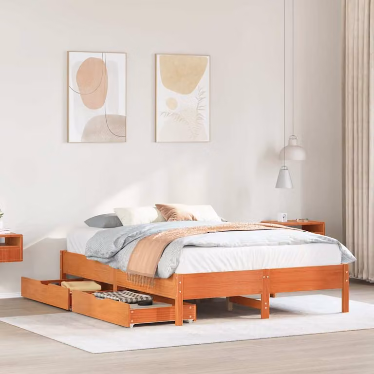Letto in legno di pino rustico vidaXL senza materasso, Marrone Cera, L 150 x P 200 cm