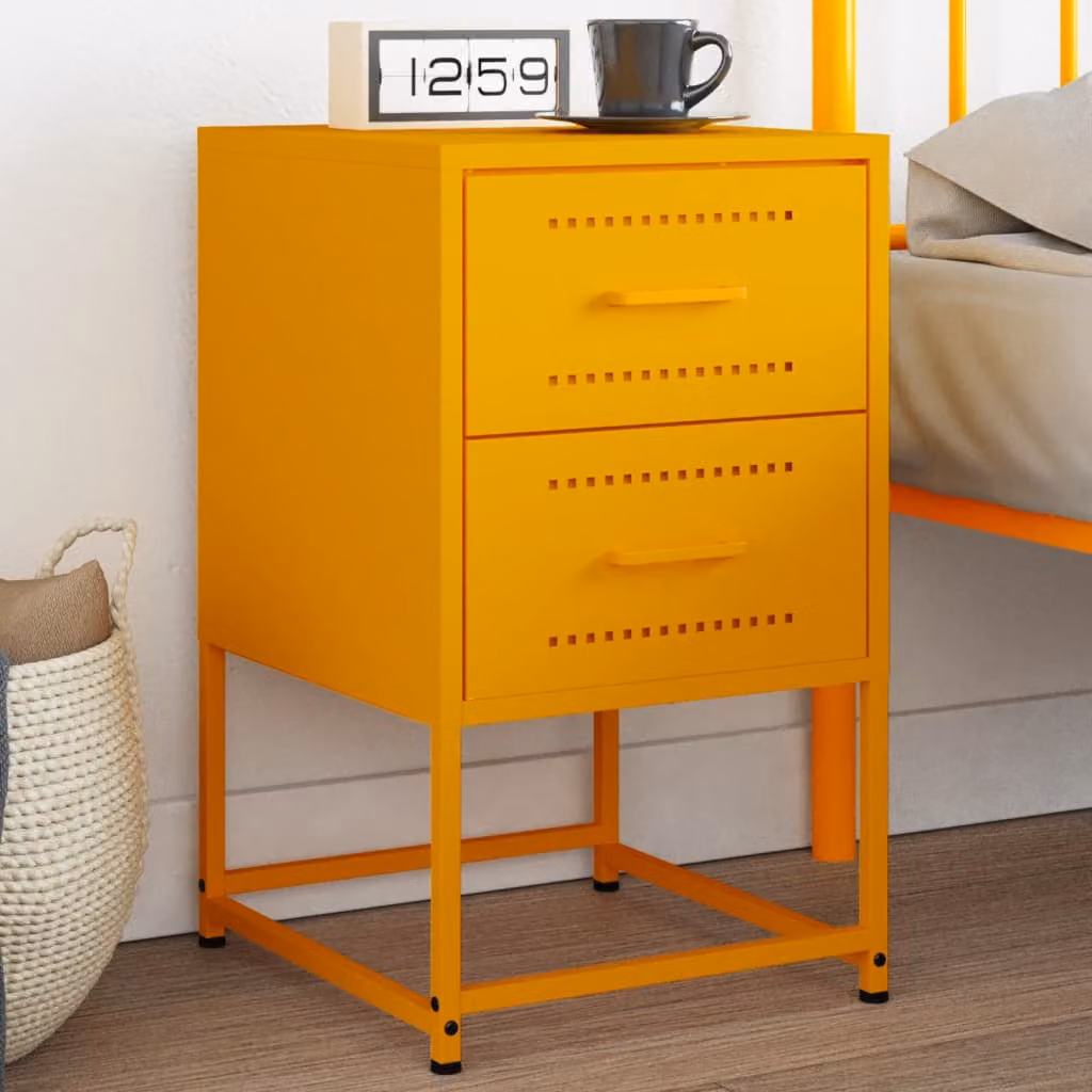 Comodino vidaXL in metallo giallo senape stile industriale da appendere al muro L: 36 cm, P: 39 cm, H: 60,5 cm